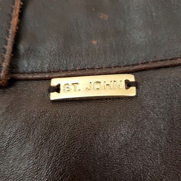 St. John High Rise Bootcut Brown Leather Pants 10 Western Cowgirl - Picture 4 of 15